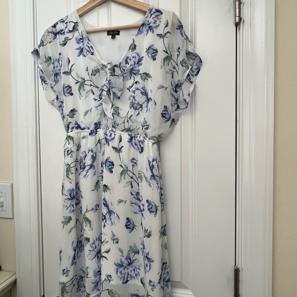 Lily Rose High-Low Dress with Blue Floral Cottage Core Easter Size Small